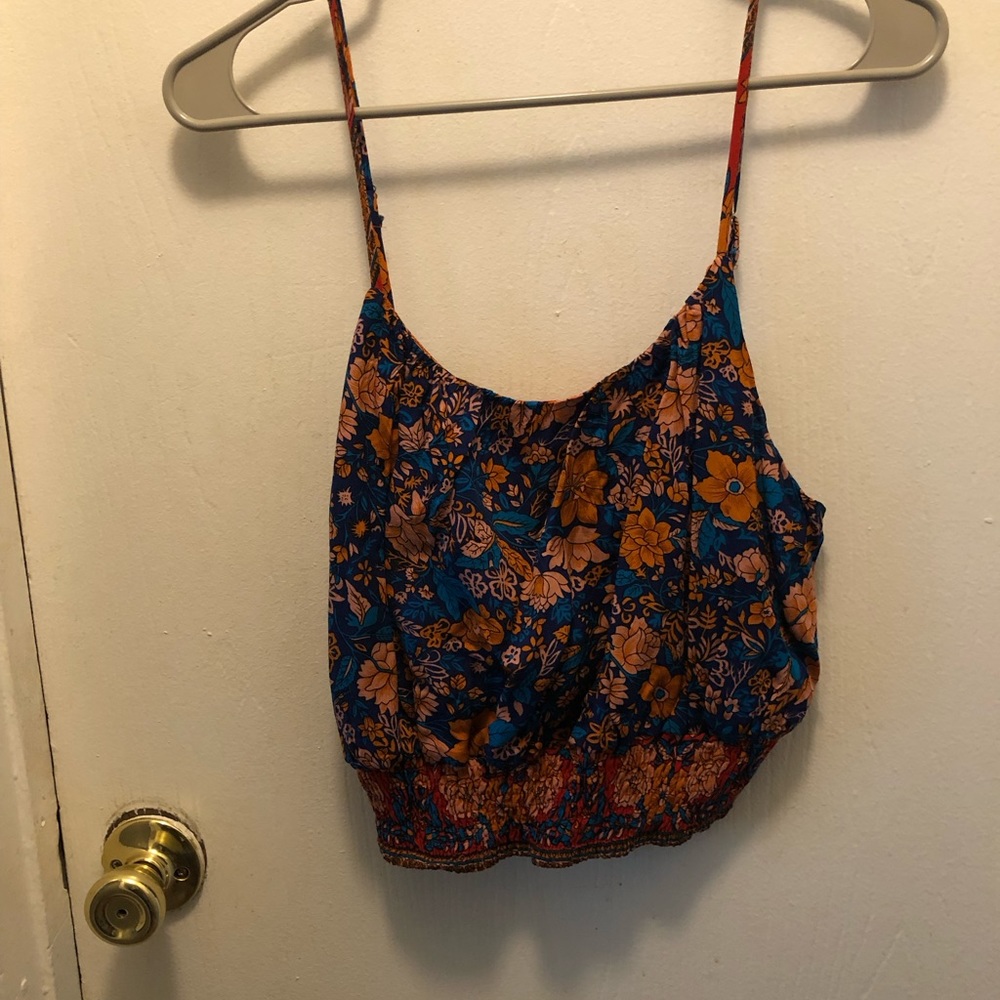 2pc multi colored set, cropped spaghetti straps top, pants has slits in size XL